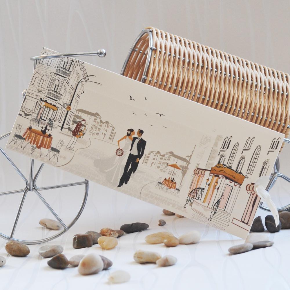 Wedding invitations with newlyweds