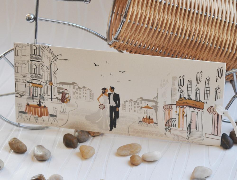 Wedding invitations with newlyweds