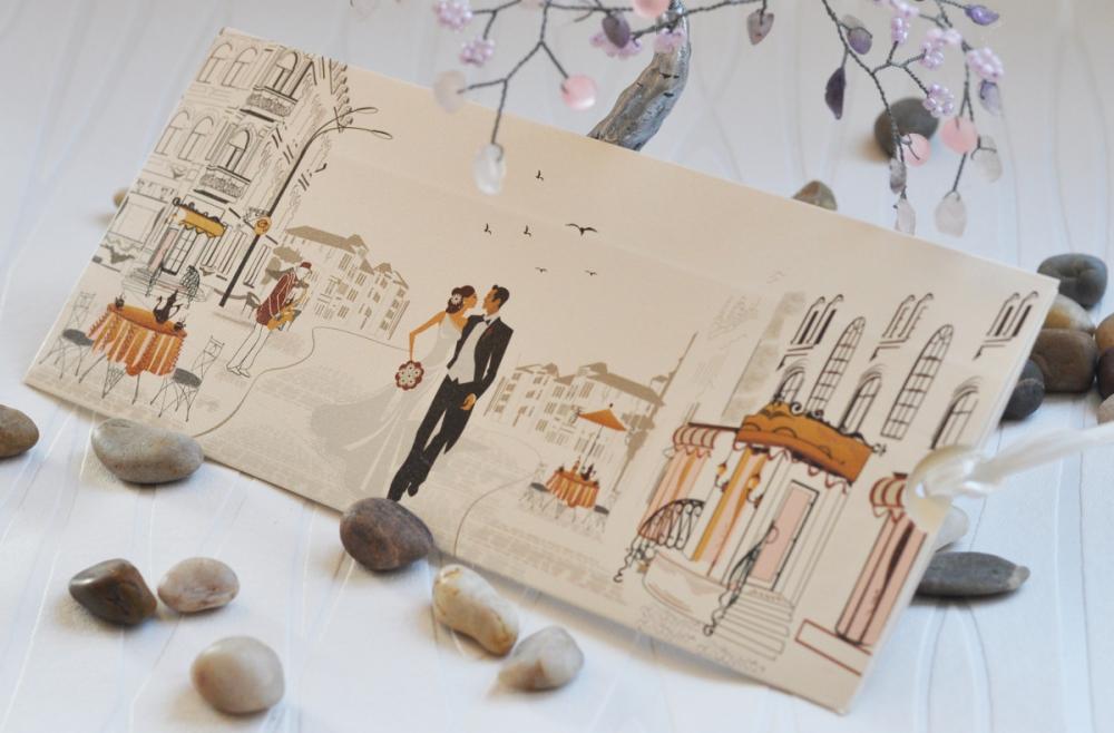 Wedding invitations with newlyweds