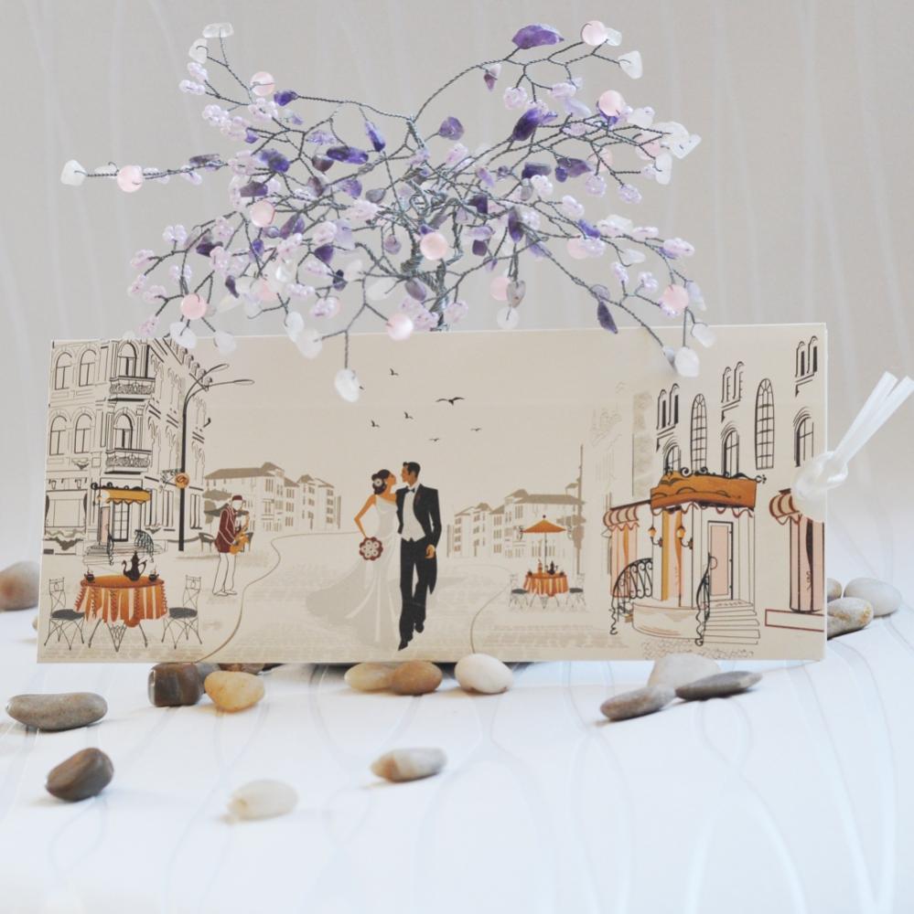 Wedding invitations with newlyweds